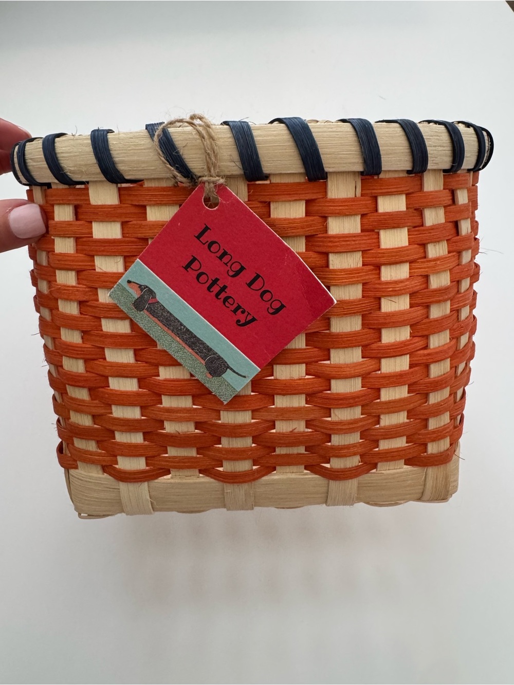 Hand Dyed & Woven Orange/Blue Basket Made by Long Dog Pottery & Baskets